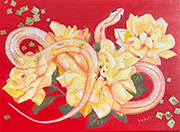 ヘビとバラ 4F 油彩　新作（バラとヘビのサイズ違い）